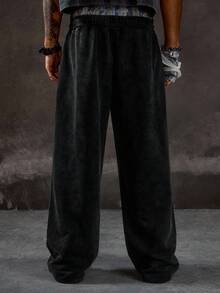 ROMWE MEN Grunge Punk Pantalones sueltos casuales con cordón y bordado para hombres, para el otoño - Multicolor - Ver 3