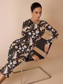Shutterstock Glamance Váy midi họa tiết tối giản thanh lịch, giản dị dành cho nữ, phù hợp cho mùa thu/đông Váy midi dài tay họa tiết hoa Váy họa tiết chim Váy midi ôm sát Váy dài tay cho nữ - Nhiều màu - Xem 4