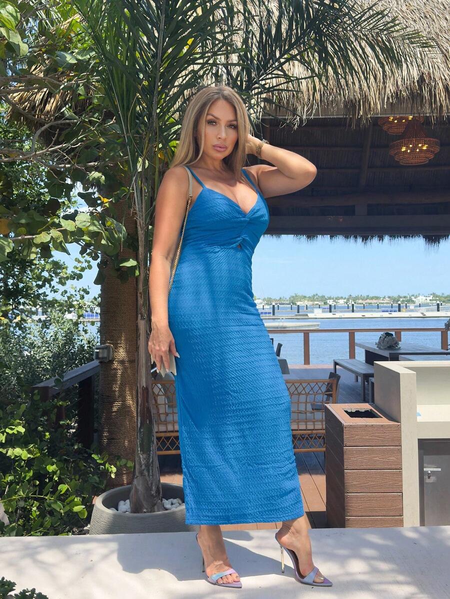 Cioccolato Vestido de tirantess con efecto retorcido, estilo de vacaciones, primavera/verano