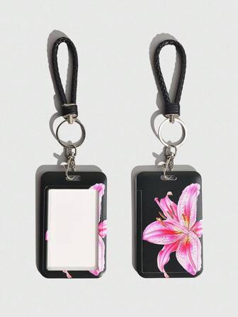 Fairycore 1 pieza Portacredencial con diapositiva con diseño floral lindo, estuche para tarjeta de identificación/credencial con patrón de lirio para volver al colegio
