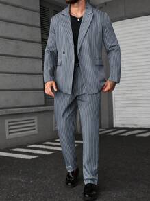 Calvornis 男士休闲商务两件套西装、西装外套和裤子，简约时尚休闲日常穿着婚礼舞会西装，适合情人节周年纪念日等场合，是送给男朋友或丈夫的绝佳礼物，老钱 - 灰色 - 查看 3