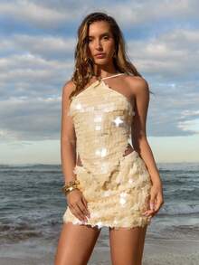 Opulessa Top de femme à col ras-du-cou perlé de couleur unie pour les vacances - Multicolore - Voir 7