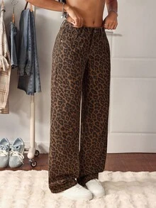 SHEIN Tall Sexy Leopard Print Low Waist Straight Leg Jeans - Multicolor - View 3