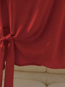 Franclia Blusa elegante de mujer con cuello redondo, manga corta, volantes y lazo en color caqui, para primavera/verano - Rojo - Ver 3