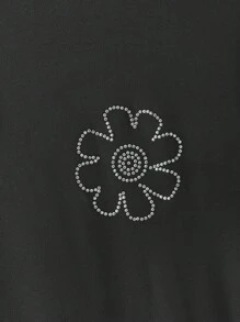 Manfinity NXTstreet Men's Casual Elastic Knit Floral Rhinestone Embellished Fitted T-Shirt, 2000s Style - Black - View 5