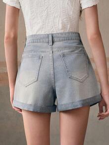 Anewsta Quần short denim rách đính đá Maillard Rhinestone dành cho nữ - Lạc đà - Xem 2