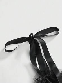 ROMWE Goth 哥特式城堡十字刺绣撞色蕾丝花边十字吊带女式天鹅绒吊带背心系带连衣裙，万圣节 - 黑色 - 查看 3