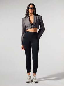 Fluxe 秋冬女士时尚炭灰色短款常规肩部西装外套 - 深灰色 - 查看 6