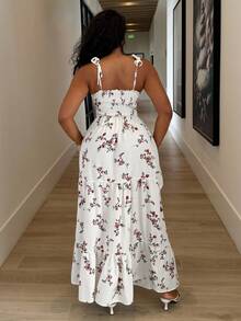 Alexandranx Women's Ditsy Floral Ruffle Hem Sleeveless Dress, Suitable For Vacation - Apricot - View 2