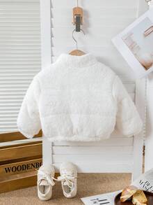 SHEIN Babygirl 蓬松白色立领夹克，百搭秋冬 - 白色 - 查看 2