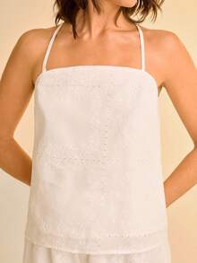 SHEIN Unity Débardeur vintage élégant brodé pour femmes - Blanc - Voir 1