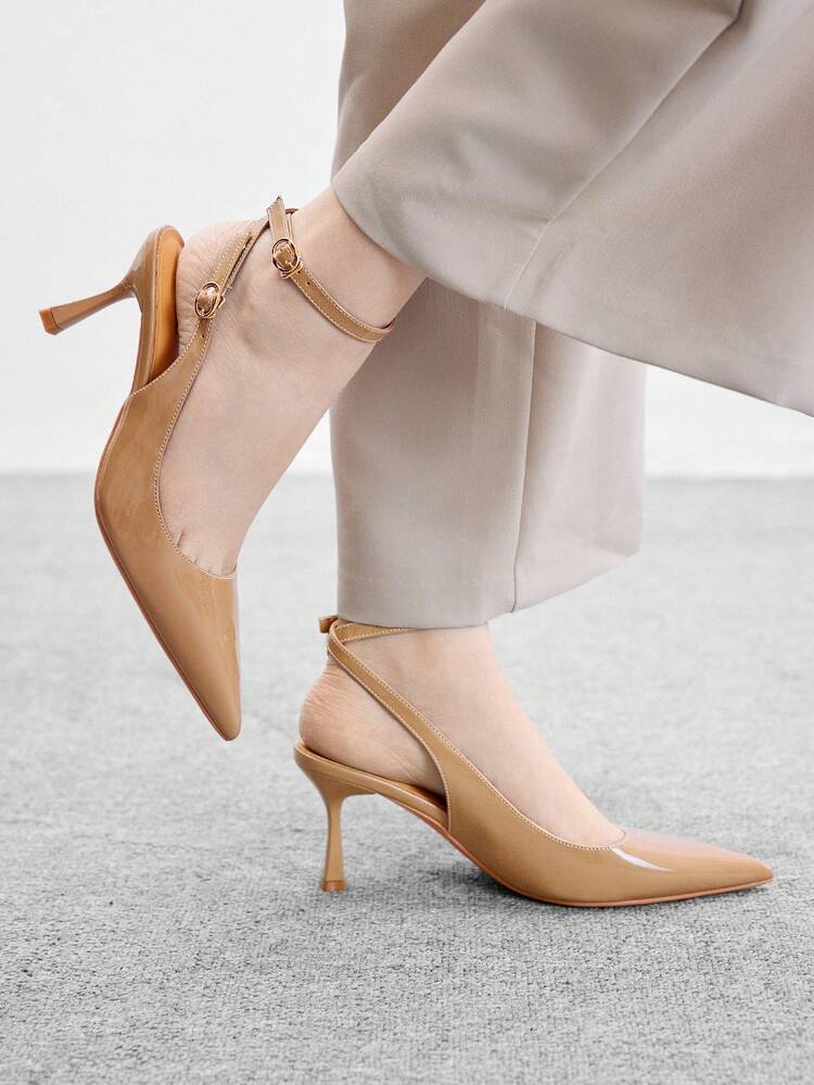 CUCCOO BIZCHIC Women's Pointed Toe Buckle Design Shiny Elegant High Heel Pumps