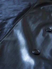 GENKIRA Cappotto lungo in pelle PU con colletto alla coreana, doppio petto, cintura, tinta unita, stile europeo e americano, versatile - nero - Visualizzare 7