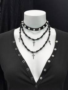 EgrlEra 女式深V领性感罗纹T恤，黑色，秋冬 - 黑色 - 查看 4