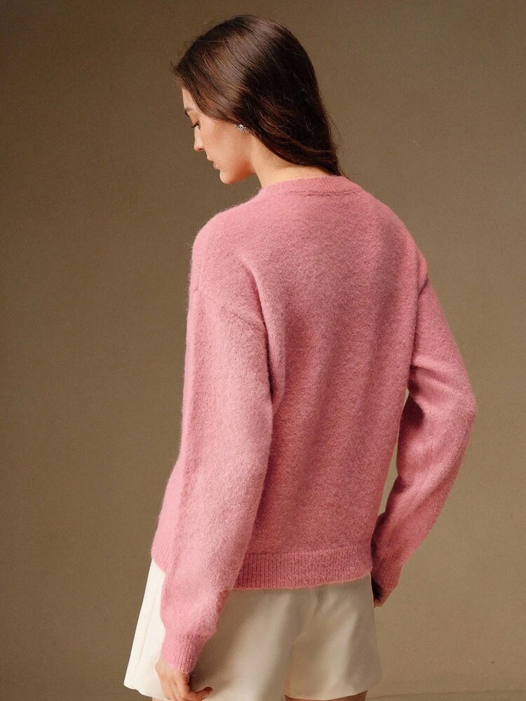 Maglione girocollo oversize casual alla moda francese con ricamo di ciliegie e gatti, adatto per l'autunno/inverno
