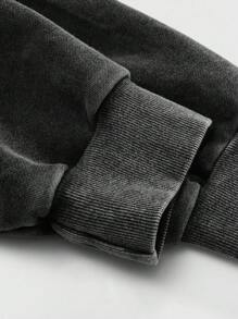 ROMWE MEN Street Life 休闲图案印花设计品牌黑色雪花连帽卫衣，男士款，无口袋，秋季款，长袖上衣 - 黑色 - 查看 4