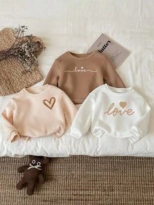SHEIN 3pcs/Set Baby Girl Thickened Long Sleeve Hoodie Set, Suitable For Autumn And Winter