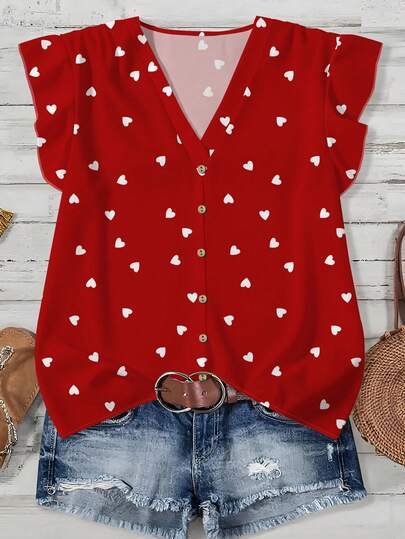 EMERY ROSE Camisa casual con estampado de corazón talla grande, adecuada para el verano, un gran regalo para maestros