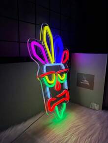 Tiki Mask LED 霓虹灯 - USB 供电墙面装饰，适用于游戏玩家卧室、男人窝、酒吧、俱乐部和派对照明 - 多色光 - 查看 4