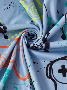 2pcs/Set Boys' Video Game Print Long Sleeve Pajama Set Boys Gamer Pajamas Fall Winter - Baby Blue - View 6