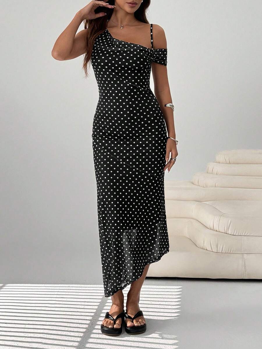 SHEIN EZwear 女士波尔卡圆点印花休闲连衣裙