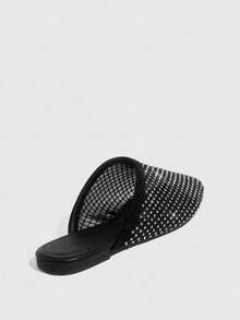 CUCCOO SZL 女士镂空透气设计尖头平底鞋，黑色网眼平底鞋，适合日常穿着和居家 - 黑色 - 查看 4