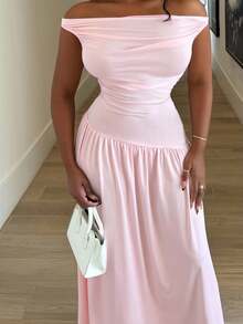 Alexandranx Women's Elegant Sleeveless V-Neck Pleated Long Dress, Blue, Everyday Commuting Fitted Slim Style, Spring & Summer - Pink - View 3