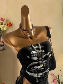 Attitoon Women's Casual Drawstring Tie-Front Cropped Tube Top - Multicolor - View 3