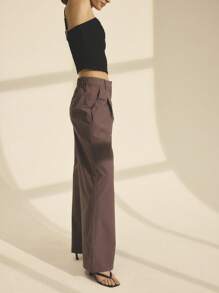 Aralina 女士 Y2k 夏秋前褶休闲裤，带侧袋，适合外出和教师穿着 - 巧克力棕 - 查看 15