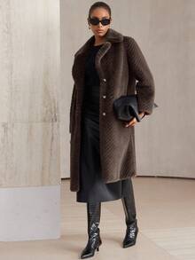 Aveloria Modichic Winter New Lapel Long Over-The-Knee Faux Fur Coat - Brown - View 6