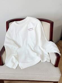 Manfinity VCAY Men's Casual Loose Pullover Sweatshirt With Cursive English Alphabet Design, Fall, Winter, Couple Things - White - View 2