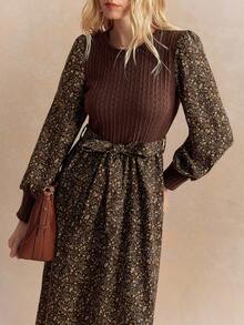 Écloséra 全新复古花卉拼布束腰女式连衣裙，春秋季 - 彩色 - 查看 5