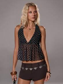 TRNVIE Women's Elegant Polka Dot V-Neck Halter Neck Camisole, Spring/Summer