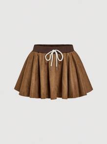 SHEIN MOD Camel Color Contrast Waist Low-Waist Shorts, Retro Shorts Skort, Back To School,Boho,Bohemian Clothes For Women,Boho Short - Camel - View 2
