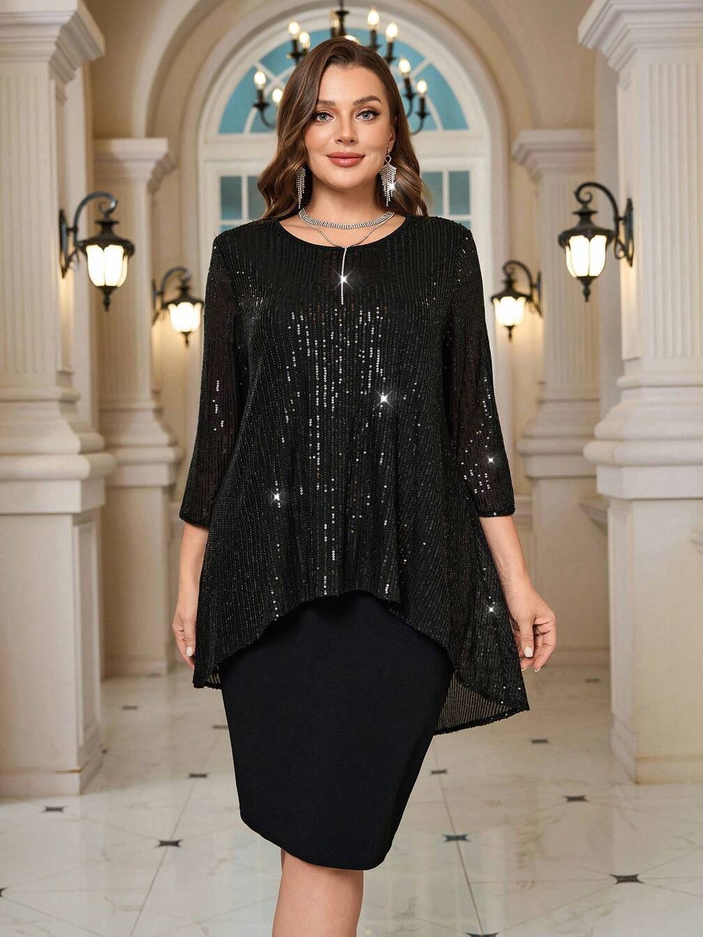 plus size winter formal dresses Ever-Pretty Elegant V-Neck Mesh Batwing Sleeve Dress Gold Made of Polyester Stretch Burgundy Winter Formal Dresses Plus