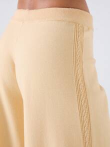 LYSMO Pantalones de punto de pierna ancha de unicolor versátil y casual para mujer - Amarillo - Ver 7
