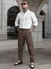 Manfinity CasualCool Pantalones casuales de hombre con estampado de cuadros, bolsillo y cintura elástica, estilo "Old Money"