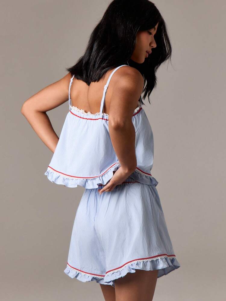 Striped Cami Top With Ruffle Trim And Buttons