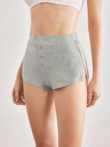 Ocili Leisure Women's Short Home Wear Bottom With Shell Button & Side Slit - Grey - View 3