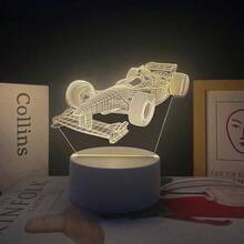 1PC 3D Race Car Night Light - Warm LED Ambient Lighting For Bedroom Nursery, Realistic Automotive Design With Cozy Atmosphere - White - View 7