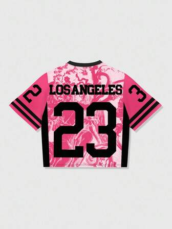 Prep T-shirt à col V à manches courtes imprimé #23 décontracté pour hommes