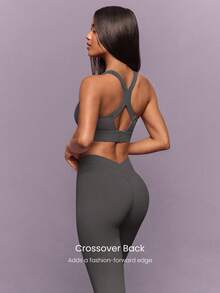 GLOWMODE 24" FeatherFit™-Sculpt Power Form Soft Stretchy Compressive Crossover Back Leggings High-Impact Running Jogging Training Gym Studio Daily Active Wear - Dark Grey - View 4