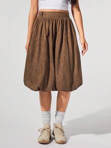 Menodora SHEIN Sport 女式纯色口袋装饰休闲中长裙 - 咖啡棕 - 查看 6