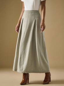 Briarwyn Fall Women's Solid Color Casual Long Knitted Midi Skirt, Fall/Winter, Back To School,Fall Old Money Style - Light Grey - View 4