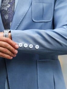 Manfinity Bizformal 男士商务休闲通勤西装外套，多口袋设计，单排扣夹克，男士纯色上衣，单排扣夹克，推荐送给男朋友、丈夫的礼物 浅蓝色西装男士 男士休闲西装男士浅蓝色运动外套男士夏季西装 婚礼西装男士浅蓝色西装男士灰蓝色西装男士运动外套男士运动夹克 男士灰蓝色西装 - 藍色 - 查看 5