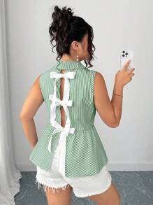 Elenzga Blusa elegante francesa con lazo retro de moda casual para tallas grandes de verano