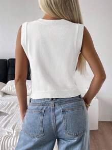 SHEIN EZwear 女士白色圆领开衫背心 - 白色 - 查看 2