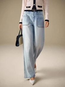 Selenza Women's Low Waist Button Fly Wide Leg Loose Casual Jeans