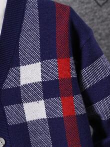 男童时尚格纹针织开衫长袖秋冬