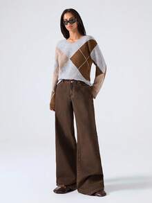 LYSMO 2025新款女式冬季毛衣，简约菱形图案撞色休闲长袖套头毛衣/学院风/女式冬季/秋季/万圣节服装/圣诞节/圣诞夜惊魂/圣诞毛衣，秋季 - 灰色 - 查看 3